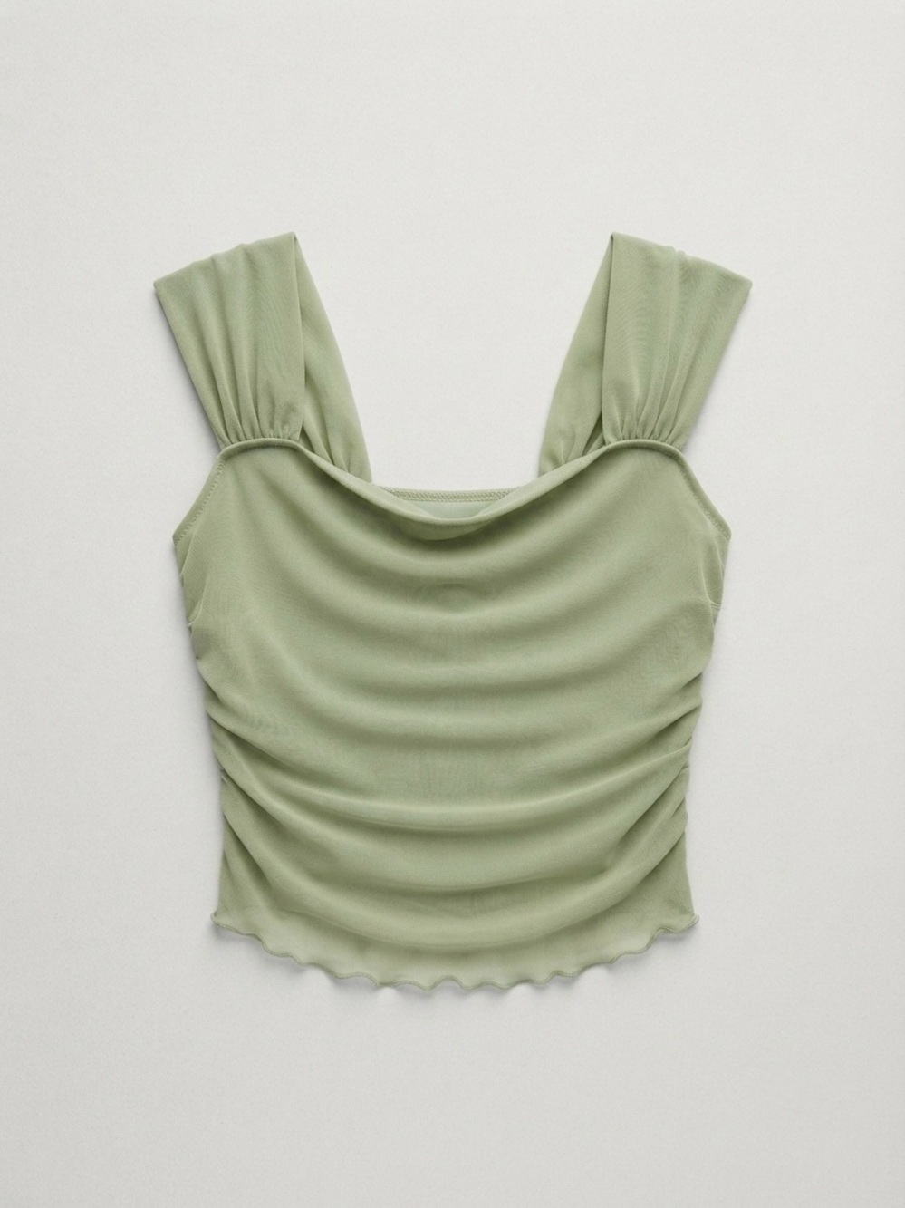 Sage Green Ruched Cami with Wide Straps